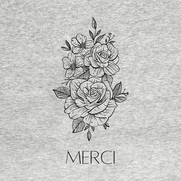 Merci - Thank you French Minimalist Print with Flowers by From Mars